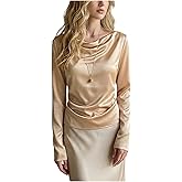 winkbay Women's Elegant Satin Cowl Neck Blouse Dressy Casual Long Sleeve Fall Work Tops