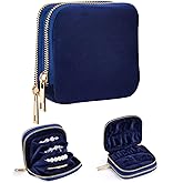 Laveminyx Double-zip Jewelry Pouch for Travel, Multi-compartment Jewelry Organizer Bag,Small Jewelry Case with Soft Velvet for Rings Earrings & Bracelets, Gifts for Women.Blue. Not Rigid.(Blue)