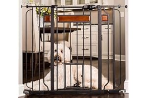 Carlson Pet Products Home Design Extra Tall Walk Thru Pet Gate with Small Pet Door, Includes Décor Hardwood, 4" Extension Kit, Black,10x7 Inch (Pack of 1)