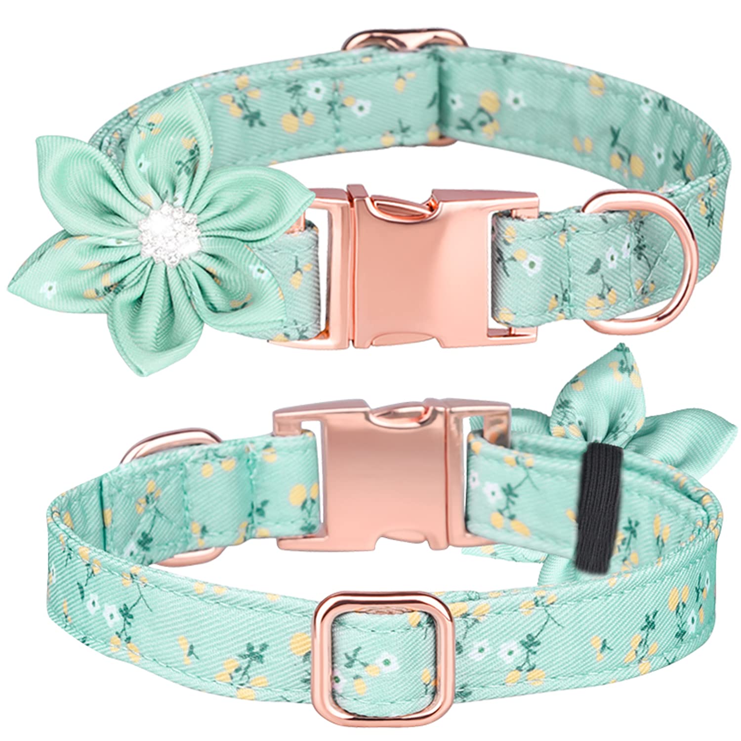 Haoyueer Rhinestone Flower Girl Dog Collar - Floral Pattern Cute Collar with Detachable Rhinestone Flower for Female Dogs (M, Green)