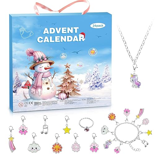 Advent Calendar 2025 for Kids Christmas Countdown DIY Cute Cartoon Charms Bracelet Fashion Christmas 24 Unique Gifts -Bracelets Necklace Ring and Unique Charms Jewelry Set for Girls Teens Women