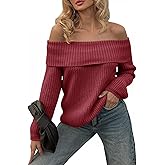 Saodimallsu Womens Off The Shoulder Sweaters Chunky Ribbed Knit Casual Long Sleeve Loose Fall Trendy Pullover Sweater