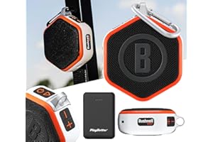 Bushnell Wingman Mini (Orange/White) Magnetic GPS Golf Speaker Bundle with PlayBetter Portable Charger - Music & Audible Distances Bluetooth Speaker for Golf Cart - 36,000+ Courses