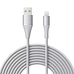 Xcentz iPhone Charger 10ft, Apple MFi Certified Lightning Cable, Braided Nylon High-Speed iPhone Cable with Premium Metal Connector for iPhone X/XS/XR/XS Max/8/7/6/5S/SE, iPad Mini/Air, Silver