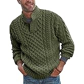 Bbalizko Mens Stand Collar Pullover Sweater Cable Knitted Chunky Winter Fashion Buttons Twisted Thermal Sweaters
