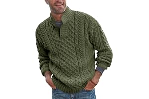 Bbalizko Mens Stand Collar Pullover Sweater Cable Knitted Chunky Winter Fashion Buttons Twisted Thermal Sweaters