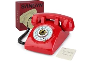 Retro Rotary Dial Phone Sangyn 1960s Vintage Landline Telephone Old Fashioned Corded Phones with Mechanical Ringer for Home Office Desk