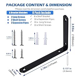TAIWEMTBRO 8 Pcs Black L Shelf Bracket,6