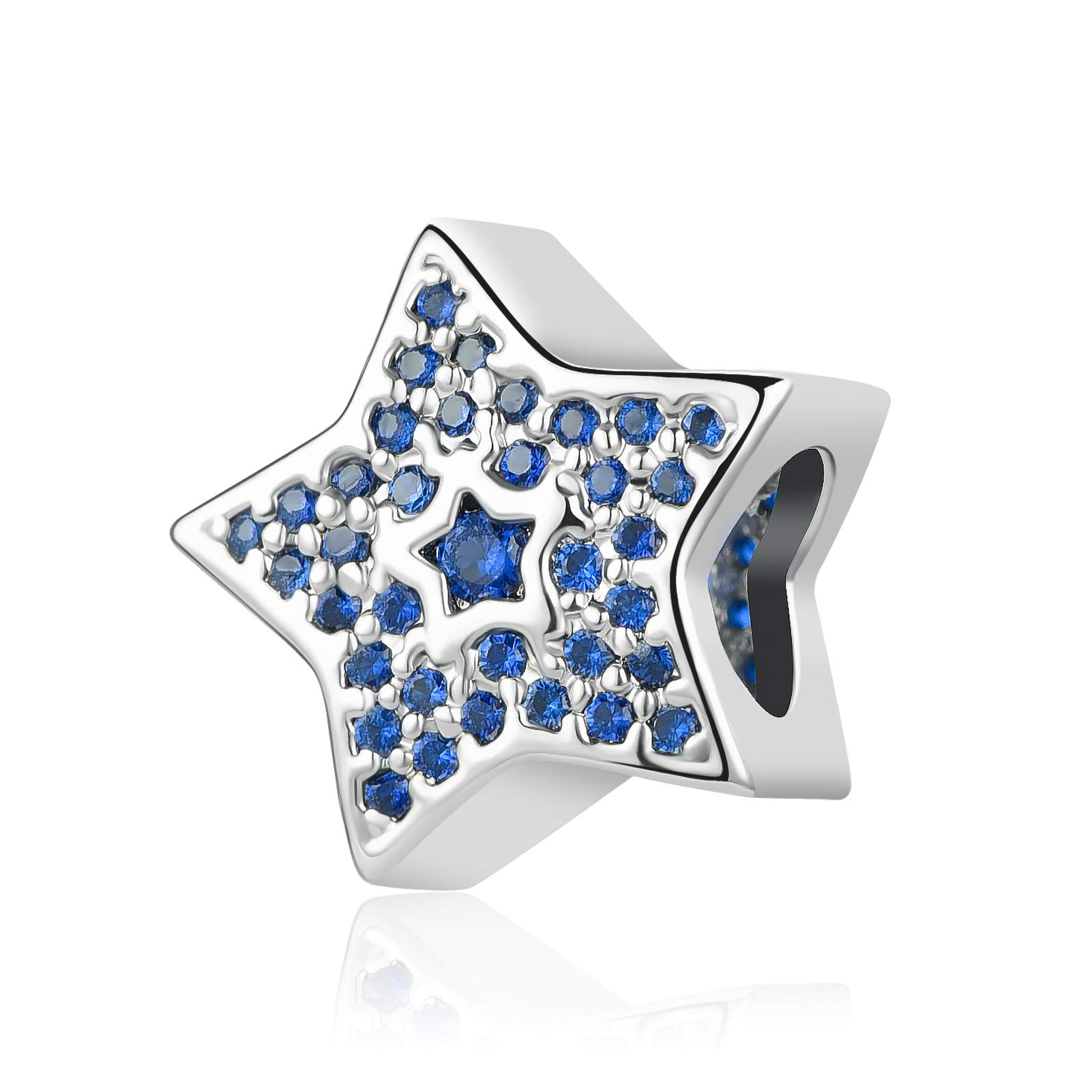 Sparkling Blue Star Charm fits Pandora Charms Bracelets Christmas Birthday Jewellery Gift for Women Sister Daughter Granddaughter Auntie Niece Friends