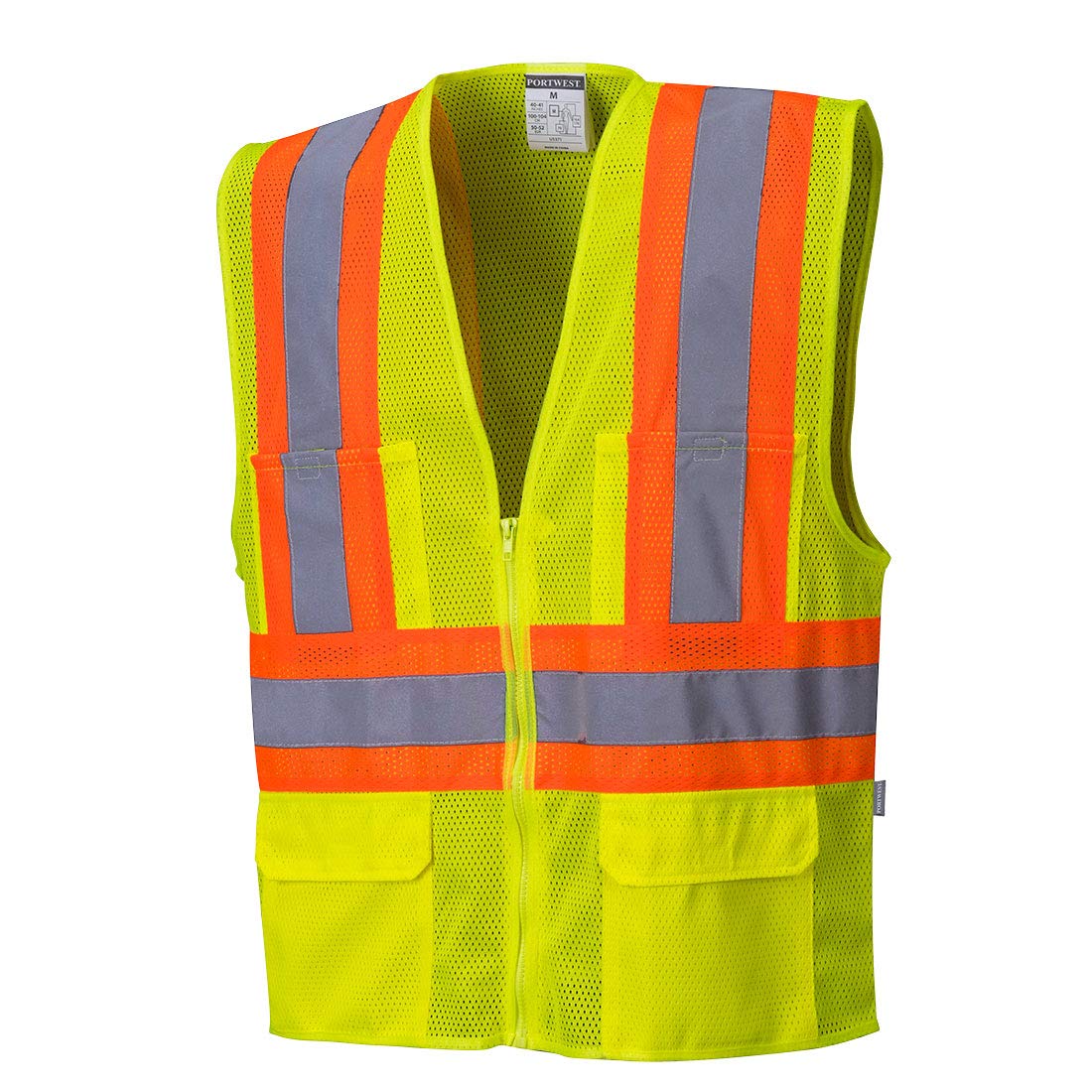 Photo 1 of ***PACK OF 4****Portwest Tulsa Contrast Hi-Vis Vest Visibility Reflective Safety Security Work Top ANSI 2, Yellow, Medium