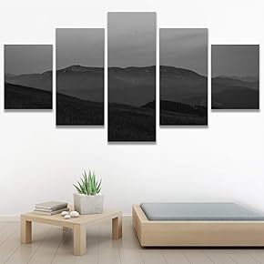 SIGNWIN 5 Panel Canvas Wall Art Monochromatic Mountains...
