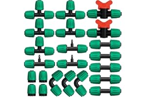 JAYEE 22 Pcs Drip Irrigation Fittings Kit for 1/2 in Tubing, Drip Line Parts for Sprinkler System - 5 Tees, 5 Couplings, 3 Elbows, 3 Barbed Lock T Connectors, 4 End Closure Plugs, 2 Switch Valves