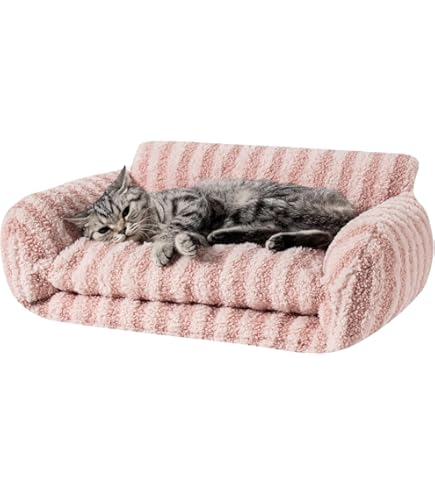 Cute Couch For Pets Fluffy Cat Sofa With Premium Soft Corduroy Fleece  Fuzzy Bed Removable Washable Cover Supportive Chair Indoor Cats 24inch Cream