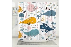 DESIHOM Colorful Whale Shower Curtain Set Cool Funny Ocean Cartoon Shower Curtains for Bathroom Cute Kids Bathroom Decor Polyester Fabric-72" x 72"