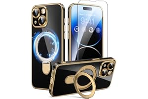 CAPRARO for iPhone 14 Case with Magnetic Ring Stand [Compatible with MagSafe],Full Camera Cover Protector with Screen Protector Shockproof Protective Cover 14 Phone case,Black