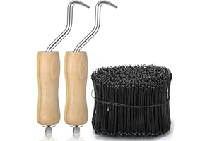 Therwen 1002 Pcs Tie Wire and Wire Twister Set 1000 Pcs 6 Inch 16 Gauge Double Loop Bar Ties Tool 2 Pake with Wooden Grip Handle for Securing Concrete Steel Construction (Black)