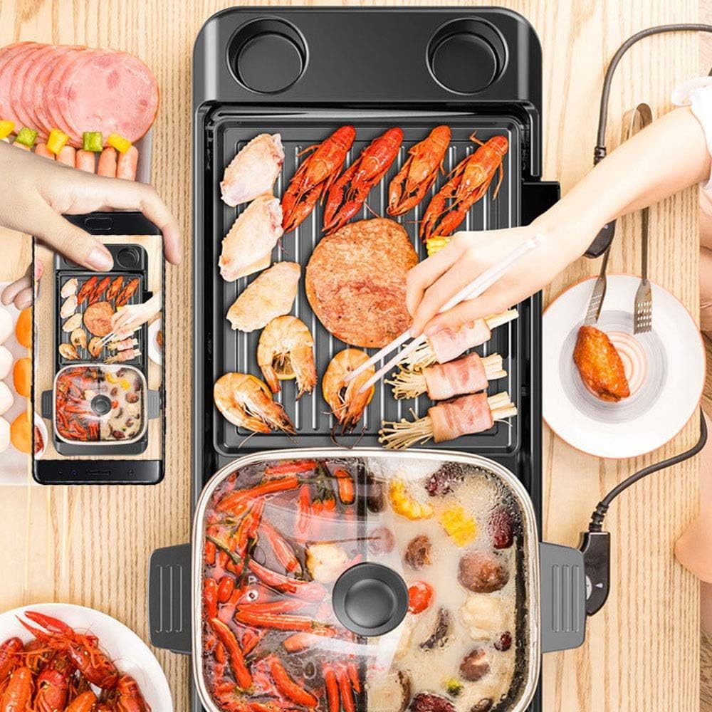 review NOLOGO Electric Grill Plate, Portable Electric Grill Indoor BBQ Multifunctional Hot Pot Electric Barbecue Grill & Adjustable Temperature