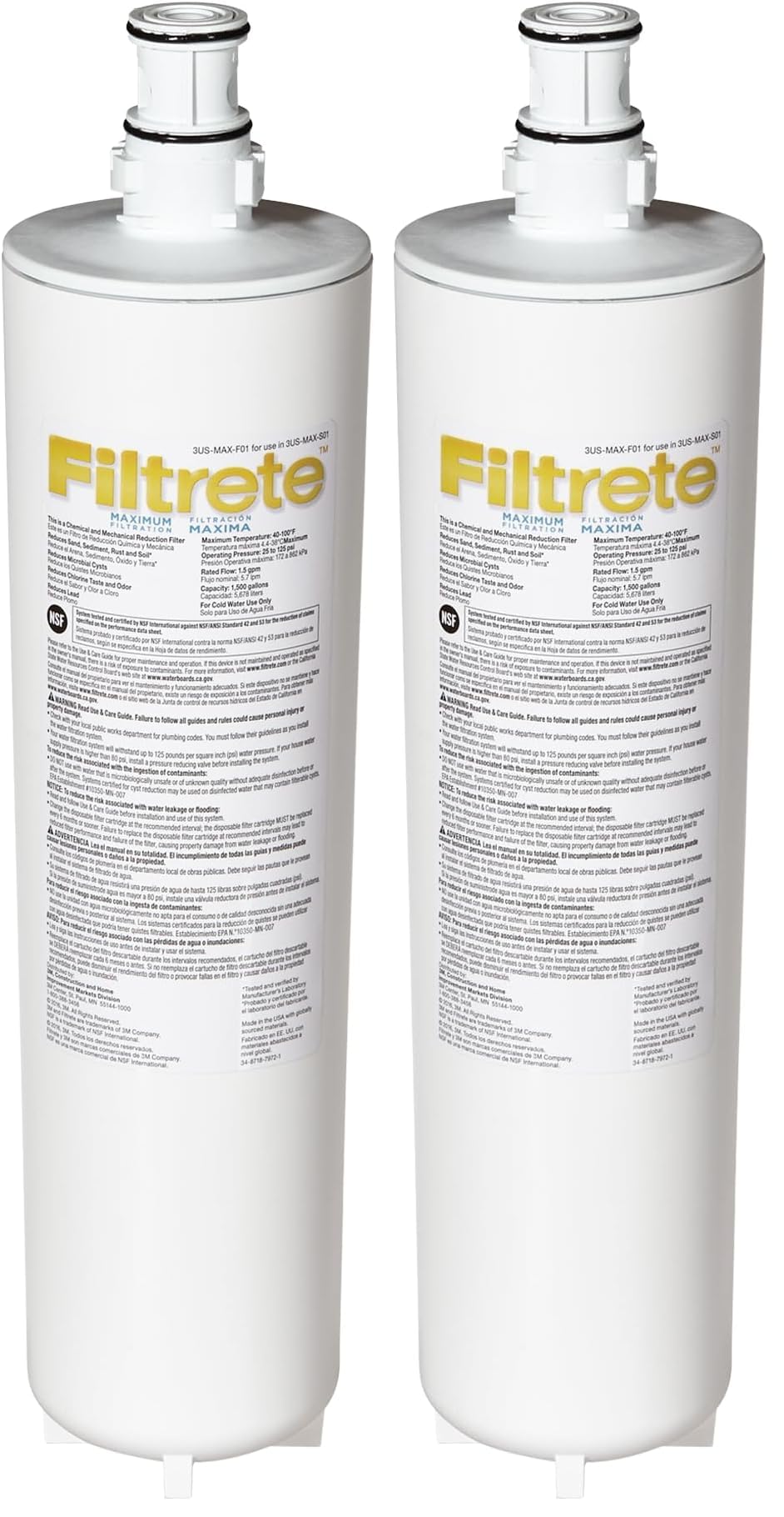 Filtrete Maximum Under Sink Quick Change Water Filtration Replacement Filter 3US-MAX-F01, for use with System 3US-MAX-S01 (Pack of 2) Image