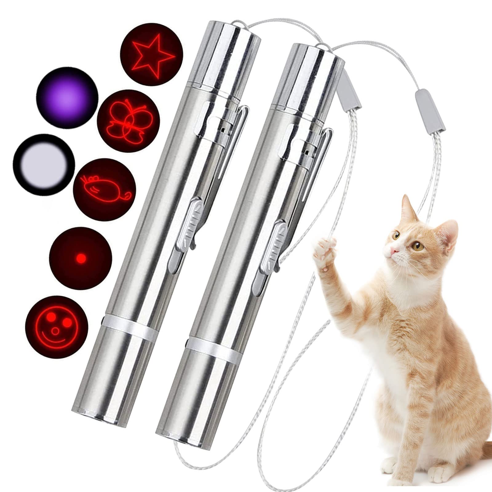 ziyue 猫のおもちゃ 7in1多機能 LEDにゃんだろー光線 ねこじゃらし USB充電式 5メートル照射距離 一人遊び ストレス解消 運動不足 日本語説明書付き 猫用おもちゃ (2本入り) の商品画像