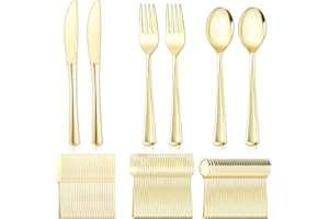 120 PCS Gold Plastic Silverware Sets, Disposable Heavy Duty Gold Utensils Sets,Includes 40 Forks,40 Spoons,40 Knives, for Wed