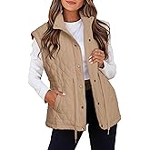 Glamaker Womens Lightweight Puffer Vest Casual Loose Sleeveless Quilted Jackets Hight Waist Drawstring Outerwear Vests