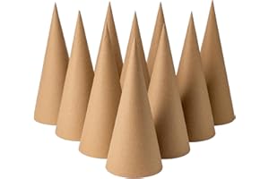 Crafjie 10PCS Paper Mache Cones Open Bottom 10 x 4 in, Paper Cone for DIY Art Projects, Christmas Gnomes, Christmas Tree, Christmas hat, Halloween Decorations, Crafts and Holiday Decor, Brown