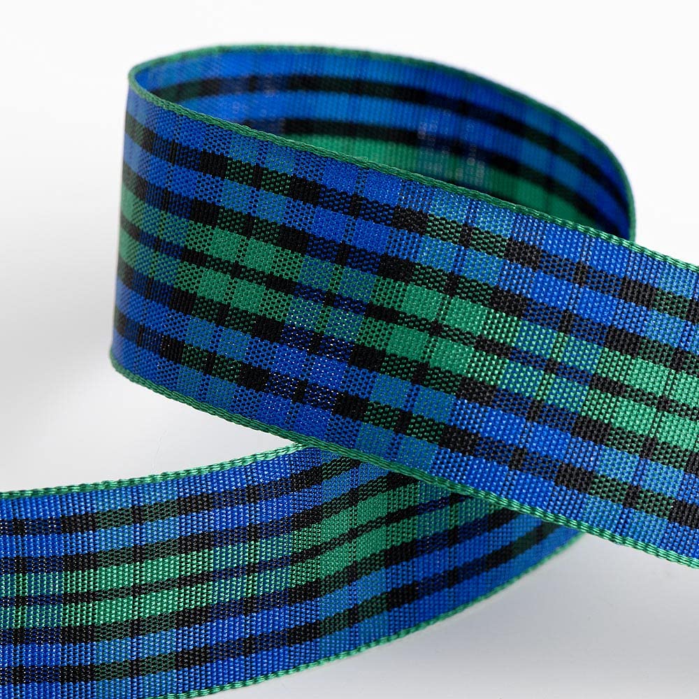 Italian Options Tartan Ribbon 25mm x 10M - Green/Blue
