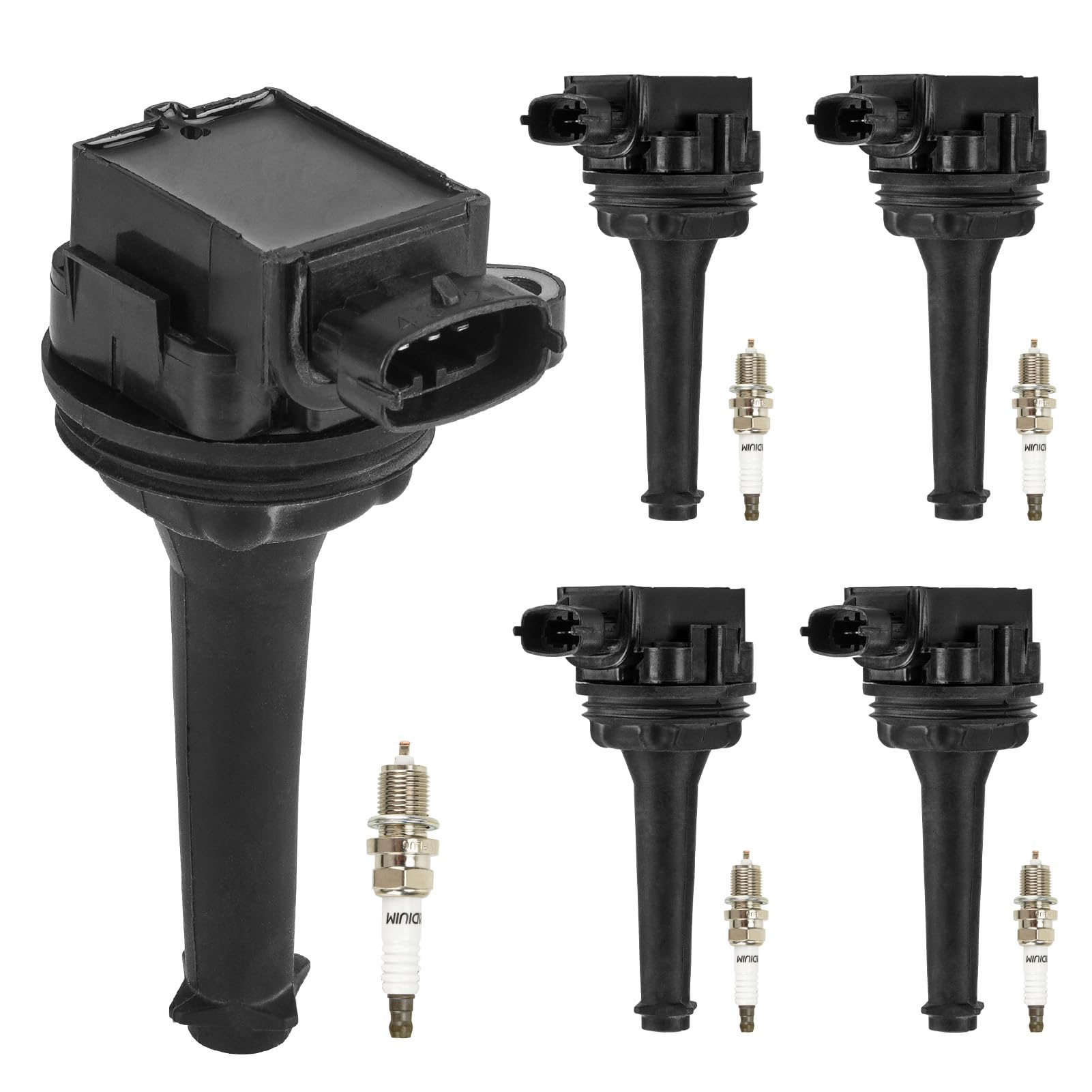 Photo 1 of Ignition Coils Pack & Iridium Spark Plugs UF341 for Volvo C70 S60 S70 S80 V70 XC70 XC90 2.3L 2.4L 2.5L 2.9L 1999 2000 2001 2002 2003 2004 2005 2006 2007 2008 2009 UF-341 5C1320 C1258-5 Set