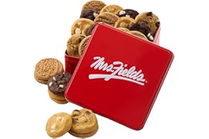 Mrs. Fields 24 Nibblers Bite-Sized Cookies Signature Tin - Assorted with 24 Nibblers Cookies in 4 Classic Cookie Flavors