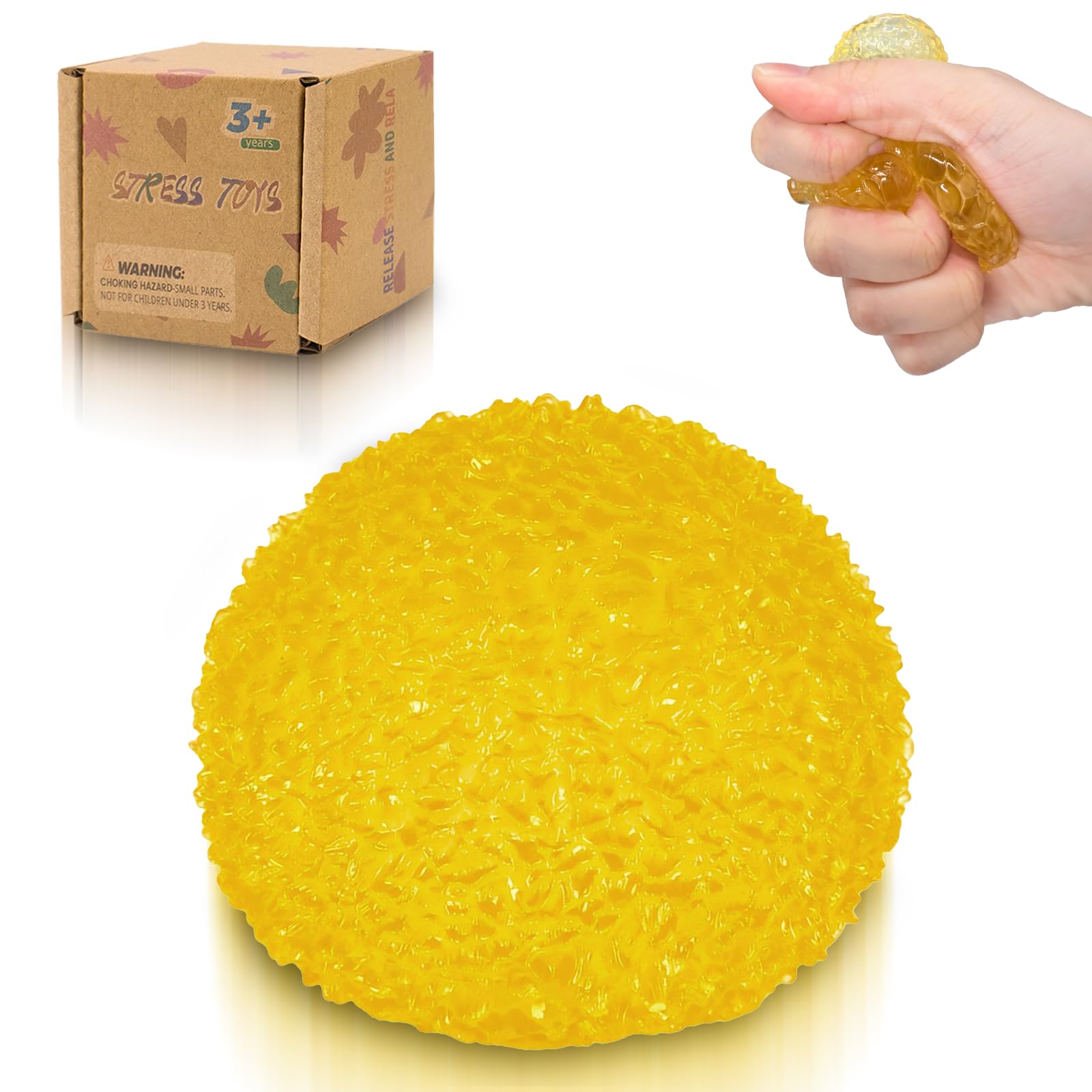 Graphinza Squeeze Toys for Kids, 1.57in Stress Relief Balls, Durable & Safe Stress Toys for Boys and Girls Age 3+, Ideal for Autism, Adults, and Classroom Rewards (Small Yellow)