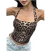 Floerns Women's Leopard Print Halter Top Y2k Sleeveless Vintage Club Crop Tank Top