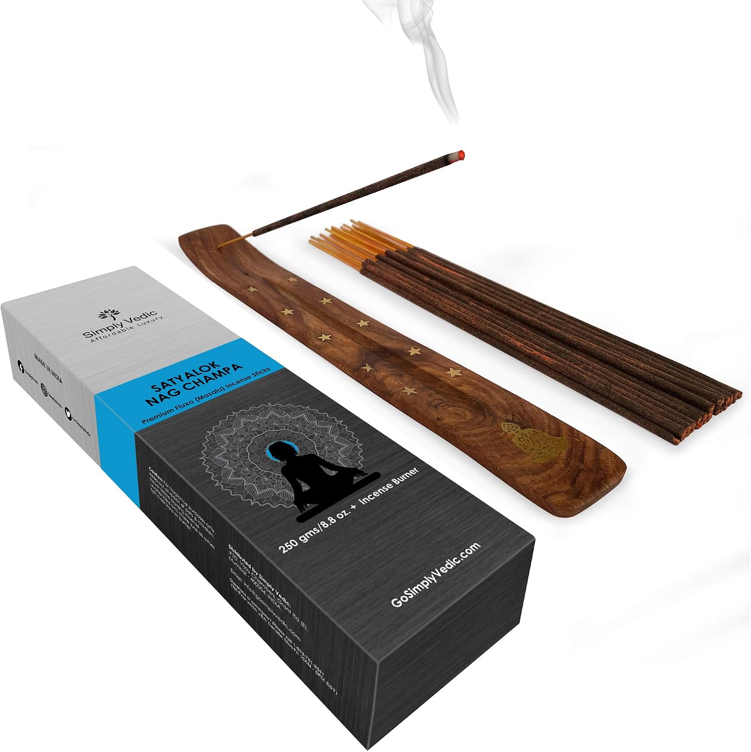 Simply Vedic Nag Champa Incense Sticks 250g with Holder, 135 Hand-Rolled Natural Agarbatti, No Charcoal - Image 3