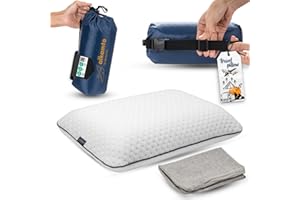 alkamto Travel & Camping Comfortable Memory Foam Pillow – Easy to Carry Portable Bag – Temperature Regulating Pillow Case (Wh
