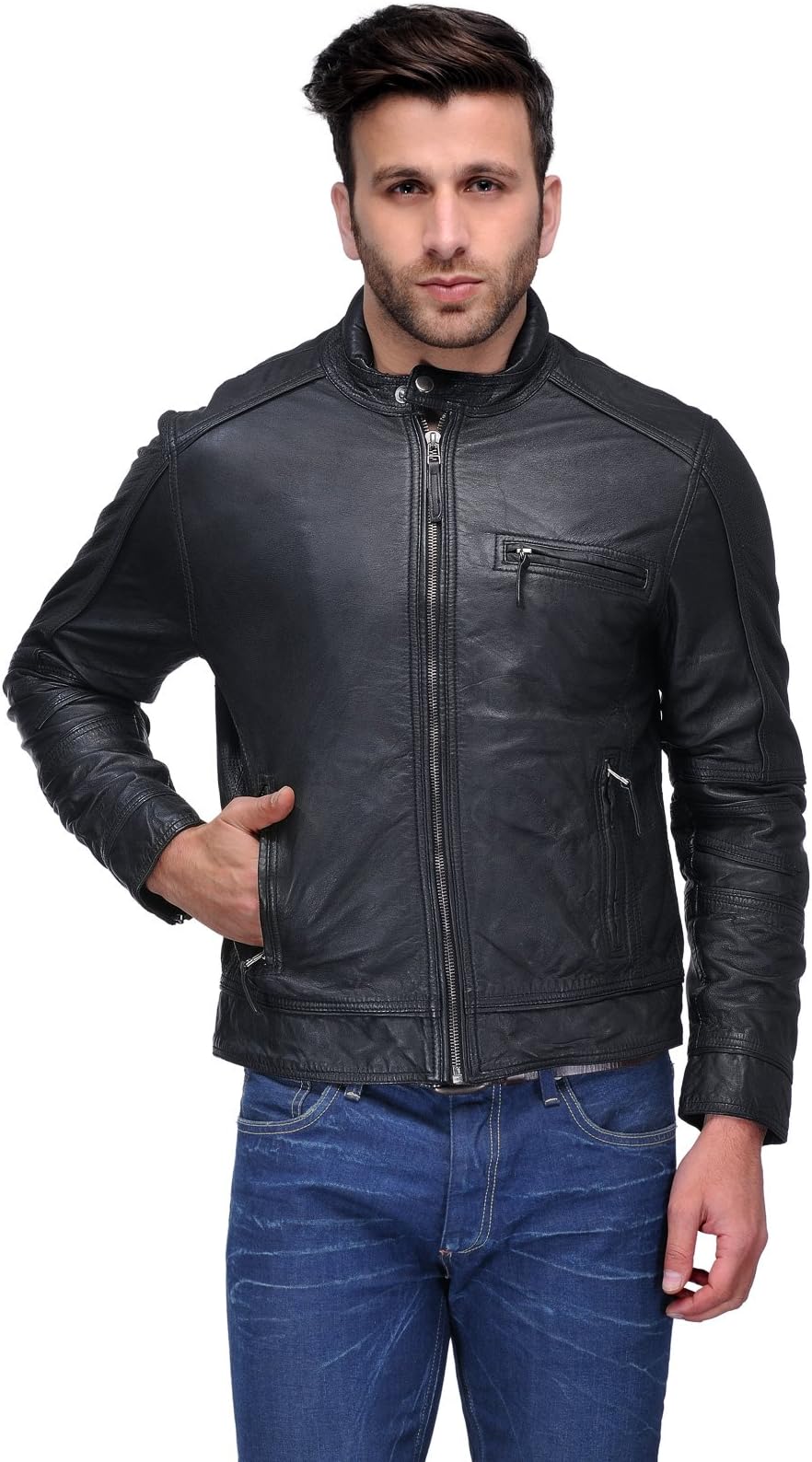 Genuine Lambskin Leather Racers Jacket for Men Outerwear | Zip Closure