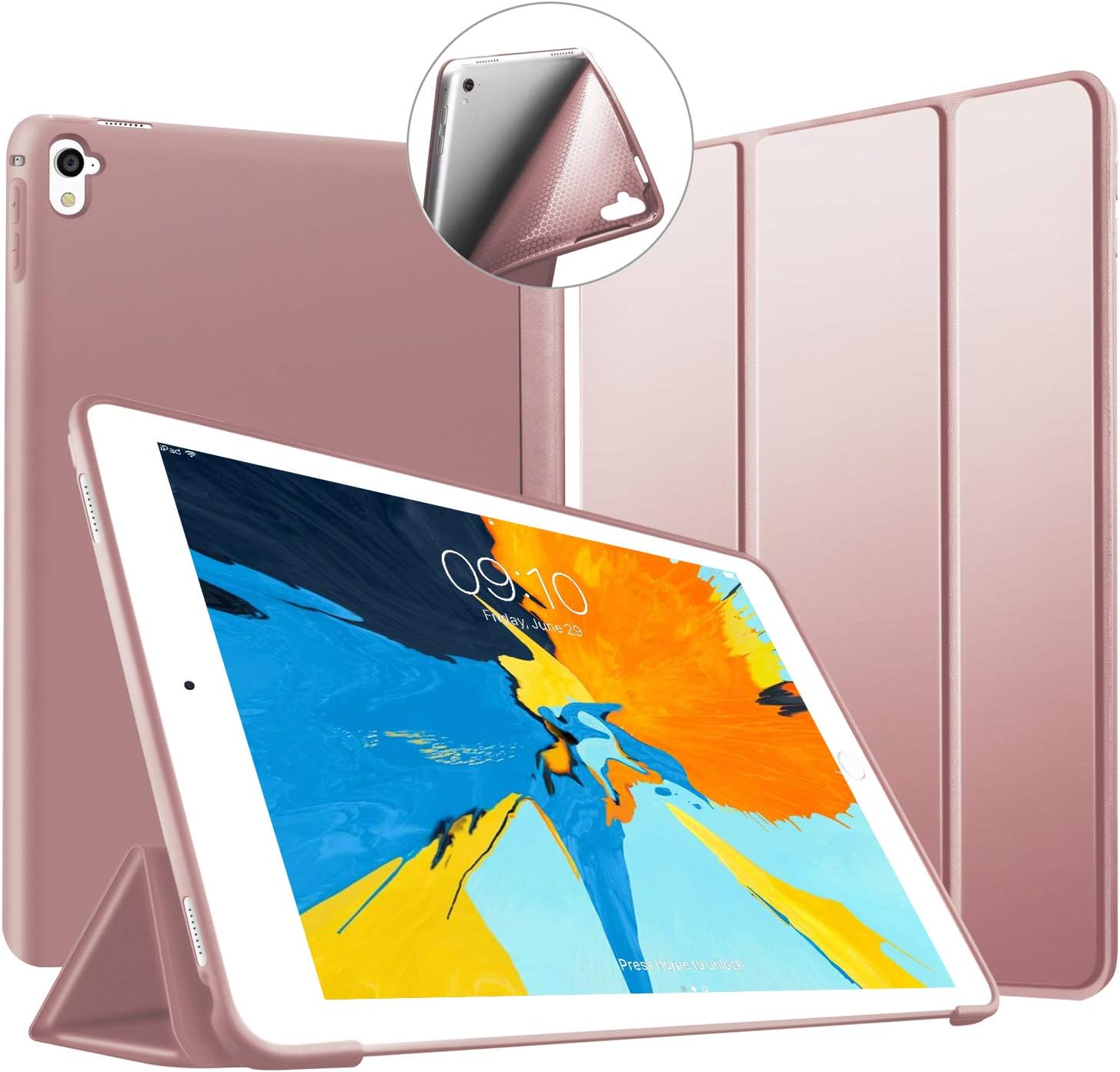 Case for iPad Pro 9.7, Ultra Slim Lightweight Shell Trifold Stand Protective Smart Case [Auto Sleep/Wake Function], Flexible Soft TPU Back Cover for Apple iPad Pro 9.7" 2016 Release Tablet, Rose Gold
