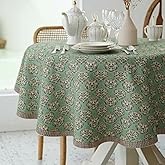 PEARL + CREEK Ella Light Green Round Cotton Tablecloth 60” – Block Printed Floral Table Cover – Vintage-Inspired Holiday Tablecloth for Round Tables 1 pc