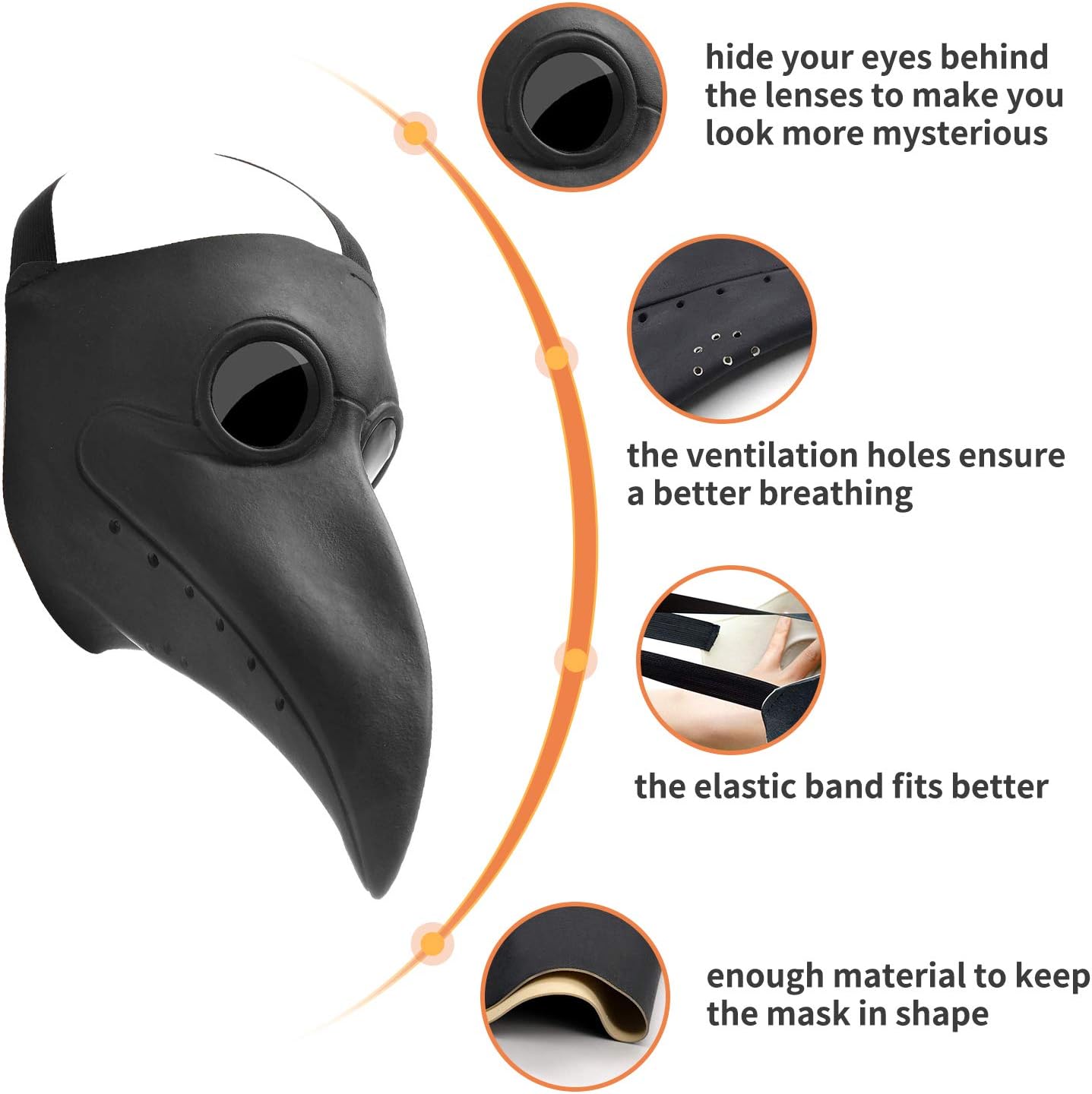 PartyHop Plague Doctor Mask, Black Bird Beak Steampunk Gas Costume, for Kid and Adult, 32x20x20 - Image 3