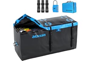 Mockins 25 CuFt Large Trailer Hitch Cargo Carrier Bag | 60"x24"x31" All Weather Cargo Bag for Hitch Carrier | Waterproof Luggage Bag for Truck Bed Storage | Vehicle Soft Shell Carriers w/Accessories