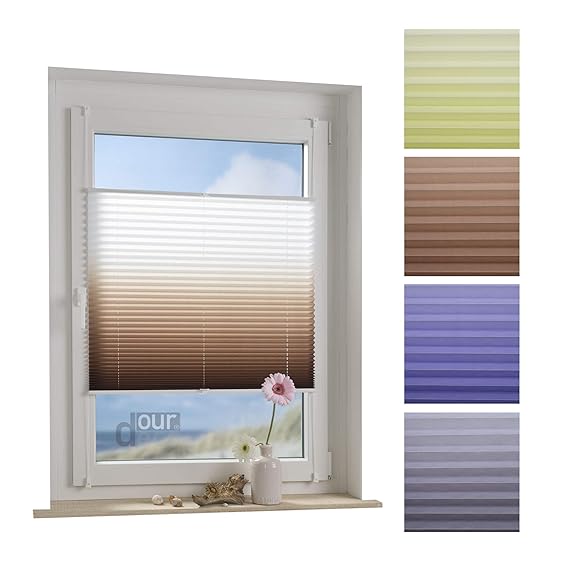 ourdeco® Plissee mit Farbverlauf / 75 x 130 cm weiß-braun/lichtdurchlässig, Blickdicht/Farben: Blau, Braun, Grün, Grau/Klemme