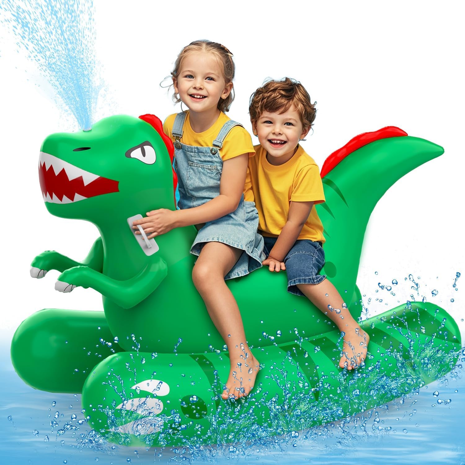 Skirfy Aufblasbare Dinosaurier Swimmingpool-Flöße Wasser Pool Luftmatratze mit Sprinkler für den Garten, 2-in-1 Wasserspielzeug Spielzeug für Wasserpartys Sommerparty für den Sommer