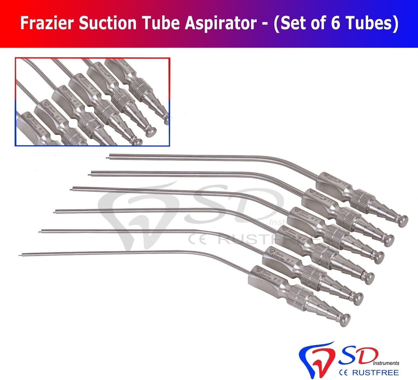Frazier Suction Tube Aspirator Dental ENT Instruments Set of 6 Tubes CE