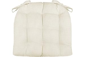 Barnett Home Decor Madrid Natural Dining Chair Pad with Ties - Standard Size 17 Chair Cushion - Latex Foam Fill - Machine Washable, Reversible, 100% Cotton, Made in USA (Neutral Gingham Check)