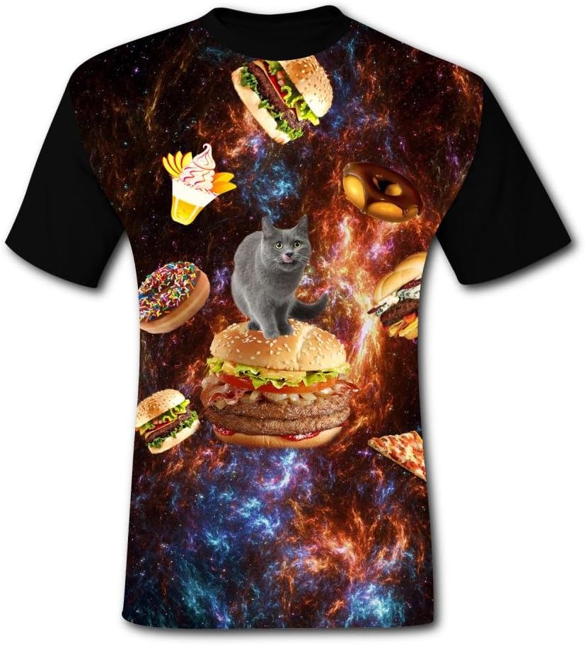 Mens Funny Greedy Cat Adult T-Shirt Short Sleeve Tees