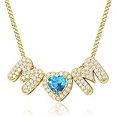 KissYan Love Birthstone Necklace for Women, 14K Gold Plated Bubble Letter Pendant Dainty Jewelry I Love You Valentine's Day Gifts for Girlfrend Wife Lover