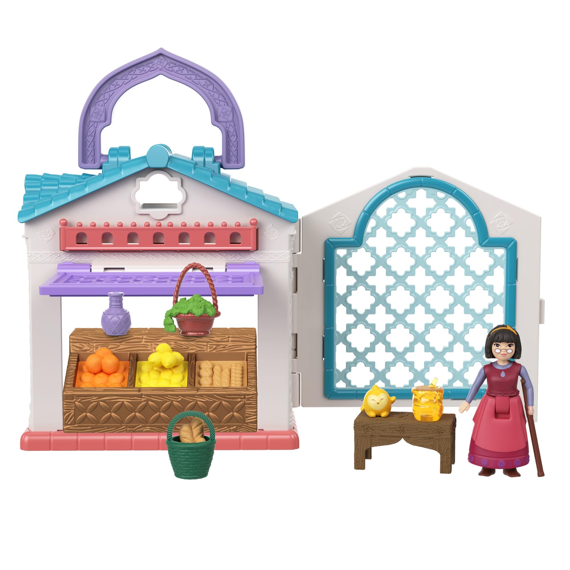 Disney Wish Micro Doll Playset, Dahlia’s Rosas Marketplace Portable Set with Dahlia Doll, Star Figure & 9 Accessories, Travel Toys, HRH74