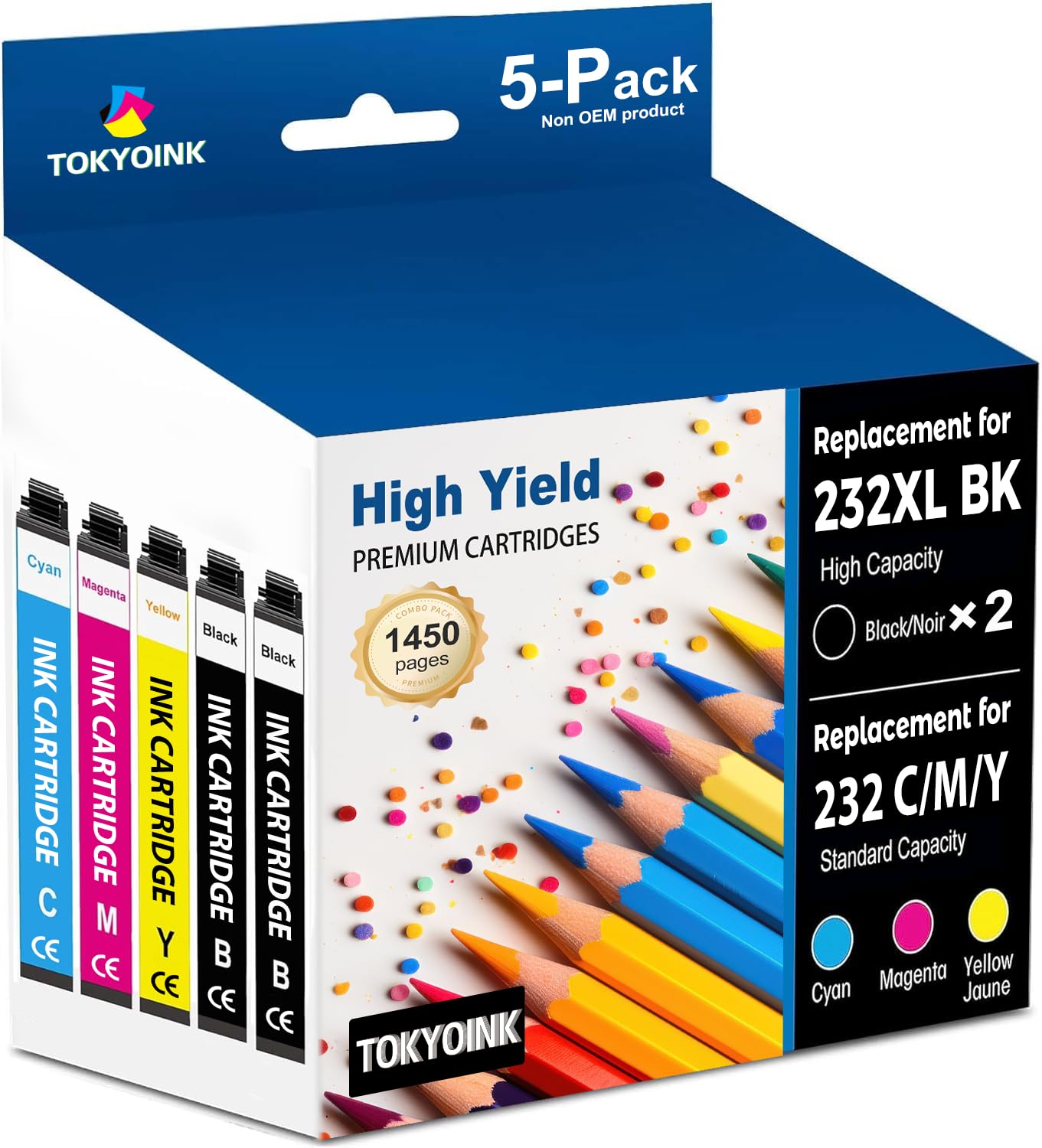 Photo 1 of 232XL Ink Cartridges Combo Pack Remanufactured Replacement for 232 Ink Cartridge 232 XL T232XL for WF-2930, WF-2950, XP-4200, XP-4205 Printer Ink (2 Black, Cyan, Yellow, Magenta 5 Pack)