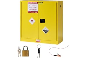 SPECRAFT 45 Gal Flammable Cabinet, 44x43x18 Inch, Cold-Rolled Steel, Adjustable Shelves, OSHA & CE Certified for Industrial, Commercial, Laboratory, and Institutional Use, Yellow