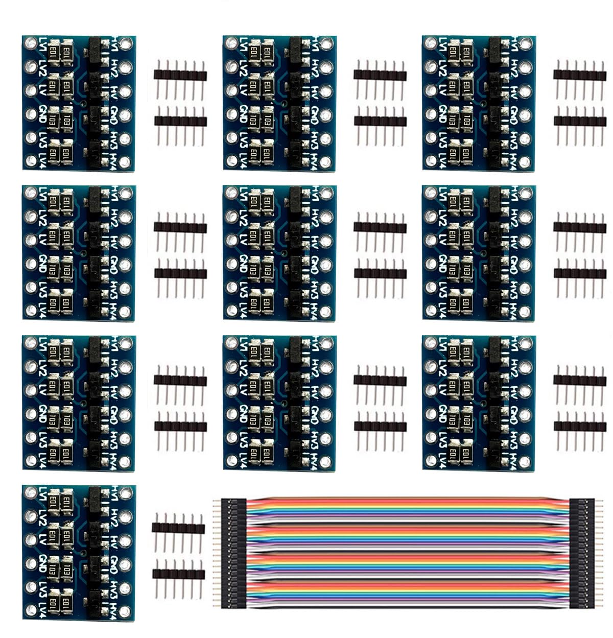 Youmile 10 Pcs 3.3V to 5V 4 Channels IIC I2C Logic Level Converter Bi-Directional Shifter Module for Arduino/Raspberry Pi with Dupont Cable