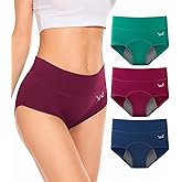 PULIOU Period Underwear for Women Heavy Flow High Waisted Menstrual Panties Teens Cotton Postpartum Hipster 3 Pack Black