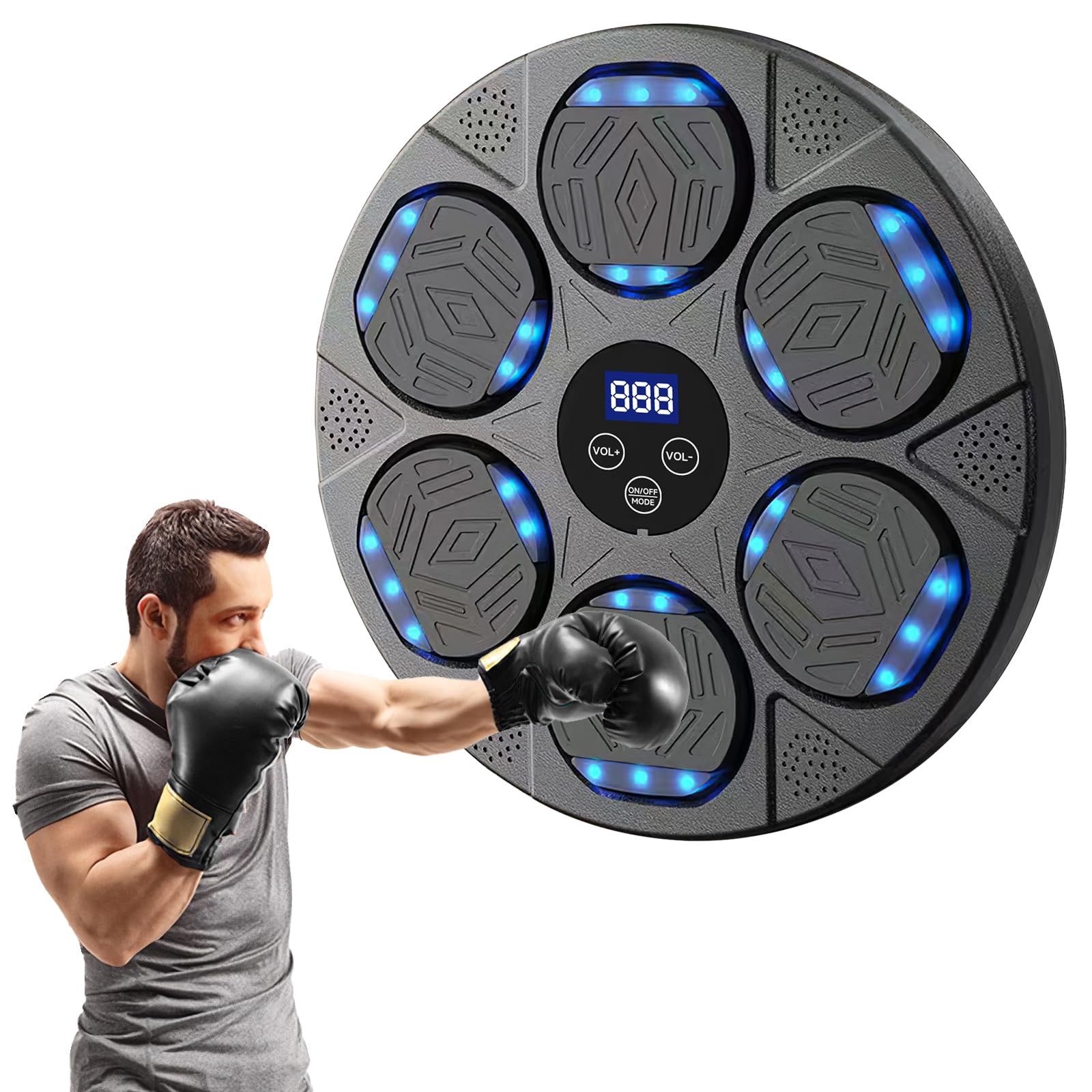 Music Boxing Machine, Electronic Music Boxing Machine with Boxing Gloves, 9 Speed Modes, Music Boxing Machine, Bluetooth, LED Wall Mounted Boxing Target for Adults and Children, Exercise